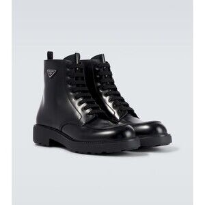 NEW MEN PRADA COMBAT BLACK LEATHER CHELSEA BOOTS US 9.5/UK8.5